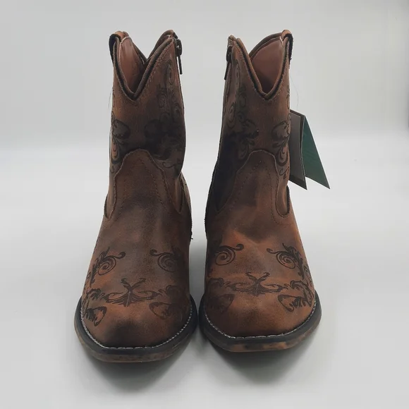 ROPER Vegan Leather Western Boots NWT New Cowgirl Western Cowboy Cognac 6 Design - Picture 4 of 11